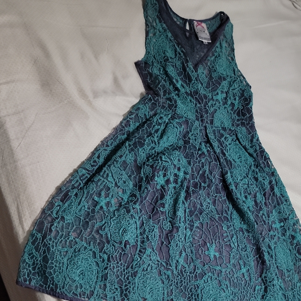 Yoana Baraschi Teal and gray Lace Dress